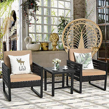 YRRA 3 Pezzi Patio in Vimini Bistrot Set di Divano in Rattan all'aperto Set di sofà Set di mobili Conversazione Set w/tavolino da tavolino e Cuscini Schienale Set di mobili per Giardino (Marrone)