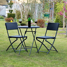 Relaxdays 10020758_46 Set Tavolo e Sedie da Campeggio BASTIAN, Pieghevoli, 3 Pezzi, Rattan, HxLxP 75,5x60x60 cm, Nero
