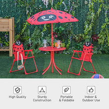 Set Tavolino e 2 Sedie Pieghevoli da Giardino per Bambini con Ombrello Rosso Coccinella