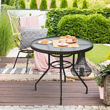 Outsunny Tavolo da Giardino in Rattan, Tavolino Rotondo da Esterno in Vetro Temperato con Foro per Ombrellone, Marrone, Φ80x71cm