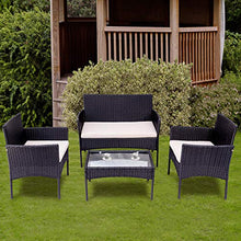 SUFUBAI - Set di mobili da balcone, 4 pezzi, set di mobili da giardino in rattan, sedia in vimini, per cortile, portico, giardino, piscina, balcone