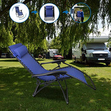 Todeco Sdraio per Giardino, Sedia Pieghevole A gravità Zero, 165 x 112 x 65 cm, Blu, con Cuscino, Textilene, Carico Massimo: 100 kg, Materiale: Acciaio