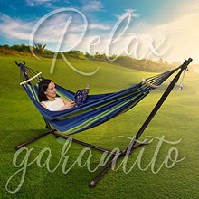 Amaca con Supporto e Diffusore In Legno per una Stenditura perfetta, Brasiliana, Cotone, 320cm, Portata 200 kg, Denim Doppia, Supporto e tessuto Anallergico e Certificato