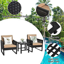 YRRA 3 Pezzi Patio in Vimini Bistrot Set di Divano in Rattan all'aperto Set di sofà Set di mobili Conversazione Set w/tavolino da tavolino e Cuscini Schienale Set di mobili per Giardino (Marrone)