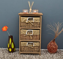 Ts-Ideen 4200 - Cassettiera in stile antico con 3 cestini in rattan, colore: Marrone