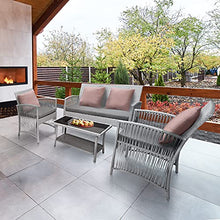 GARTIO Set da Giardino, Set di Mobili in PE Rattan, con Tavolino in Vetro, 1 Divano a Due Posti e 2 Poltrona, con Cuscini, per Giardino, Terrazza e Balcone
