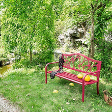 Creative LDF Panca da Giardino da 130 Cm Panchina da Esterno in Metallo per 2 Posti, Panca da Giardino in Acciaio con Braccioli, Rossa