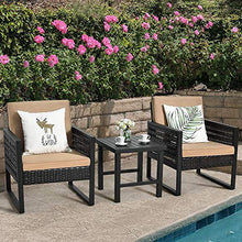 YRRA 3 Pezzi Patio in Vimini Bistrot Set di Divano in Rattan all'aperto Set di sofà Set di mobili Conversazione Set w/tavolino da tavolino e Cuscini Schienale Set di mobili per Giardino (Marrone)