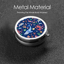 Scatola rotonda per medicina portatile, mini pillole in metallo, dispenser per pillole tascabili, borsa da viaggio, tema mare stravagante, scala media blu scuro