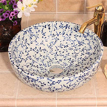 Jgophu - Lavabo in ceramica per bagno, lavabo, lavandino in ceramica blu e bianco