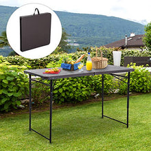 Outsunny Tavolo Campeggio Pieghevole, Portatile con Altezza Regolabile, Effetto Legno, 122x61x53/71,5cm Nero e Marrone