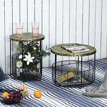 Set 2 Tavolini da Giardino in Metallo con Ceste Nero e Bronzo