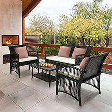 GARTIO Set da Giardino, Set di Mobili in PE Rattan, con Tavolino in Vetro, 1 Divano a Due Posti e 2 Poltrona, con Cuscini, per Giardino, Terrazza e Balcone