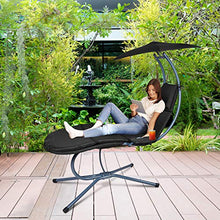 RANSENERS® Sdraio Sospesa, Lettino a dondolo da giardino, sedia relax, Con ombrellone regolabile e portabicchieri, carico massimo 160 kg, con rapporti di prova tedesco TÜV, Nero