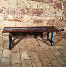 Panchina massiccia indonesiana in legno di teak, panca da giardino multicolore