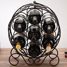 GJSN Cremagliera da Vino, Bronzo in Ferro Battuto/Brown Brown Desktop Robusto Rogusa Base Portata Saldata Staiata Durata Durale 6 Optional 7 Bottiglie Di Decorazioni per Vini,Marrone Scuro