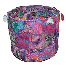 The Ethnic Crafts Rajasthali Pouf o Sgabello Patchwork con Ricamo, ottomano o Indiano, Decorativo