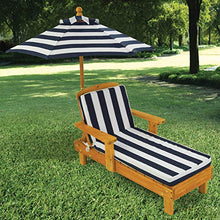 KidKraft 00105 Sedia a sdraio in legno con ombrellone per bambini, mobili per giardino e per esterno, Blu Navy