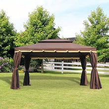 Outsunny Gazebo da Giardino con Doppio Tetto e Zanzariera in Poliestere caffè