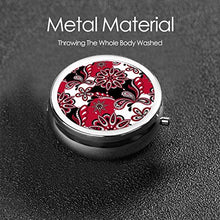 Contenitore rotondo per pillole con motivo cachemire mandala rosso e nero a 3 scomparti, in metallo, per medicina e vitamine, per viaggi all'aperto
