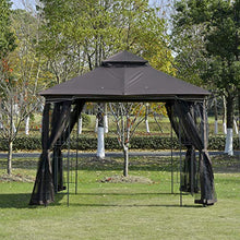 Outsunny Gazebo da Giardino 3x3m con Zanzariera e Tetto a 2 Livelli, Mensole Laterali e Ganci, caffè