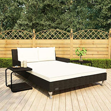 Tidyard Lettino Prendisole in Polyrattan, Lettini da Giardino con Cuscini, Sedie a Sdraio da Giardino per 2 Persone Nero