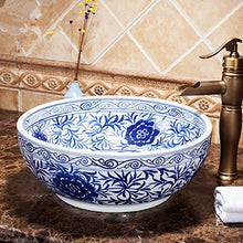 Jgophu Lavabo da appoggio in porcellana Lavabo in ceramica blu e bianco
